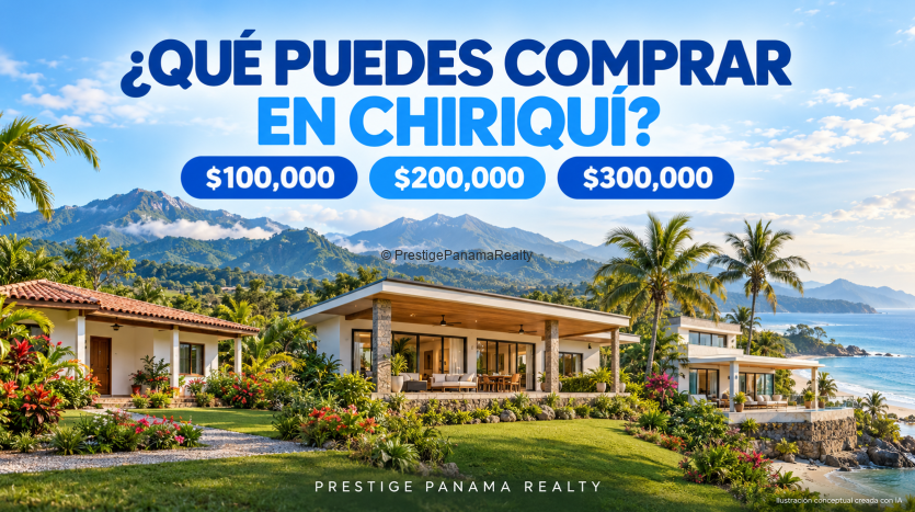 Portada ilustrativa generada con IA: qué puedes comprar en Chiriquí con $100,000, $200,000 o $300,000.